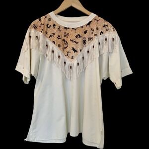 Hazelwoods Southwestern Fashions Womens Aztec Fringed Petroglyphs Top Large VTG